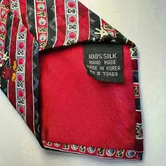 Mickey Mouse The Disney Store 100% Silk Multicolor Stripped Red Blue Tie - Picture 3 of 3